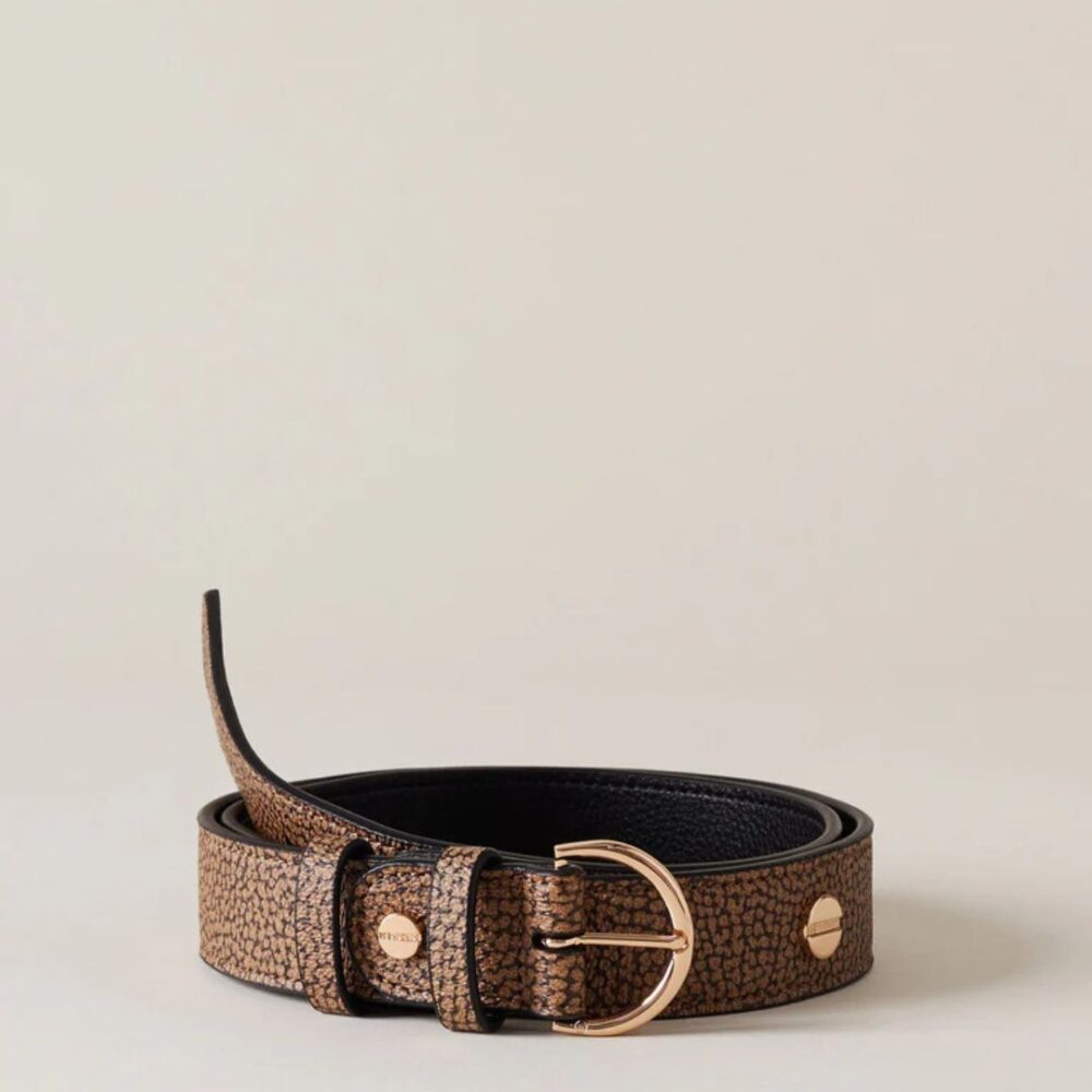 Borbonese Cintura di Tela Rivestita OP e Pelle natural Black