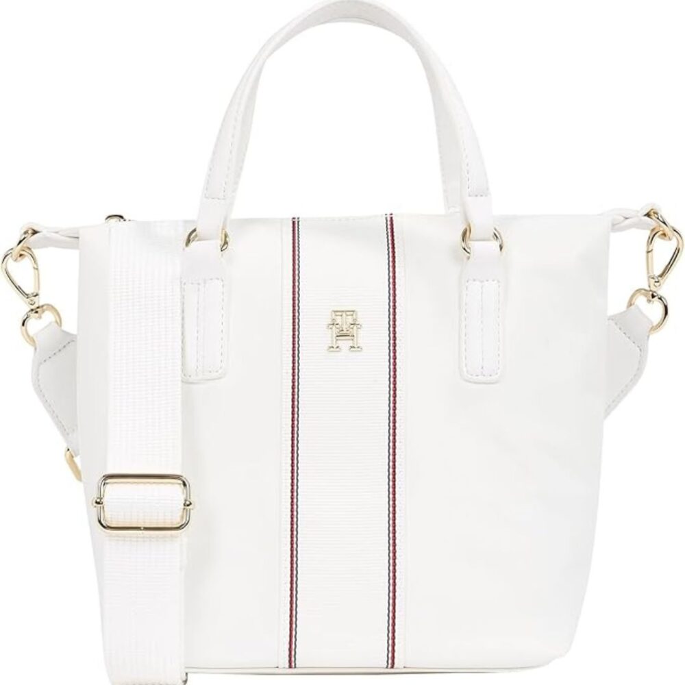 Tommy Hilfiger borsa tote bag tessuto doppi manici colore bianco
