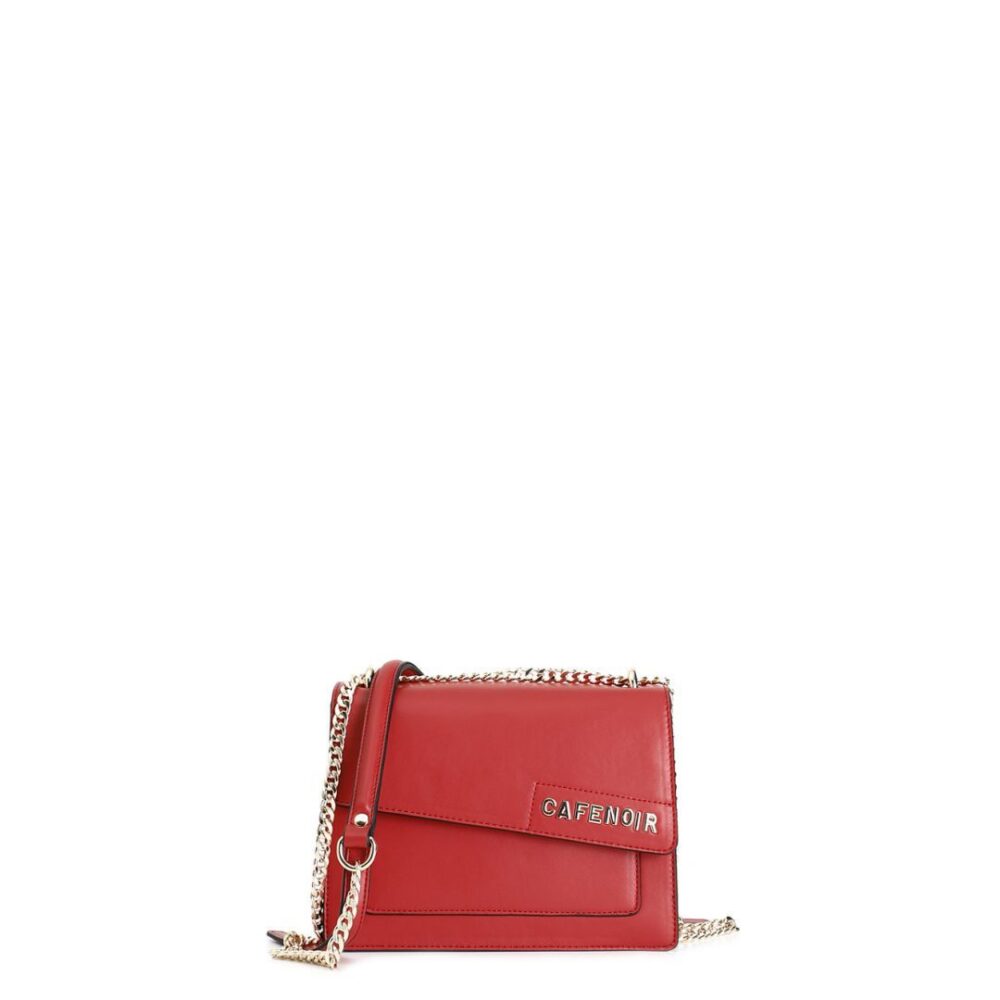 Cafenoir borsa con pattina asimmetrica con applicazione di lettering rosso