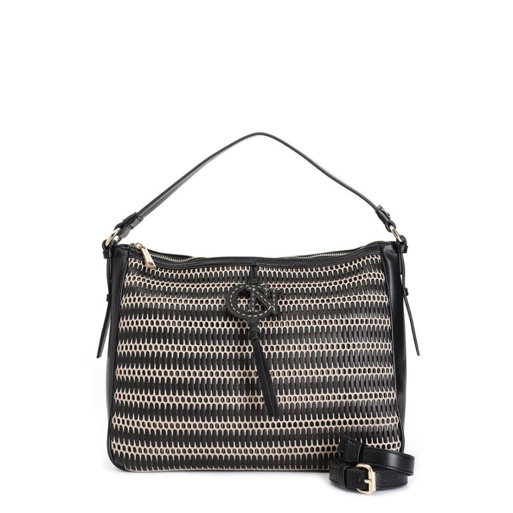 Cafenoir sacca nero con dettaglio in rete con infilatura logo con infilatura