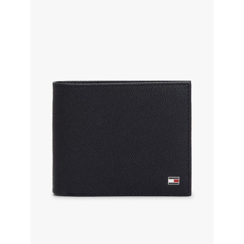 Tommy Hilfiger portafoglio in pelle con logo bandierina smaltata e portamonete colore blu