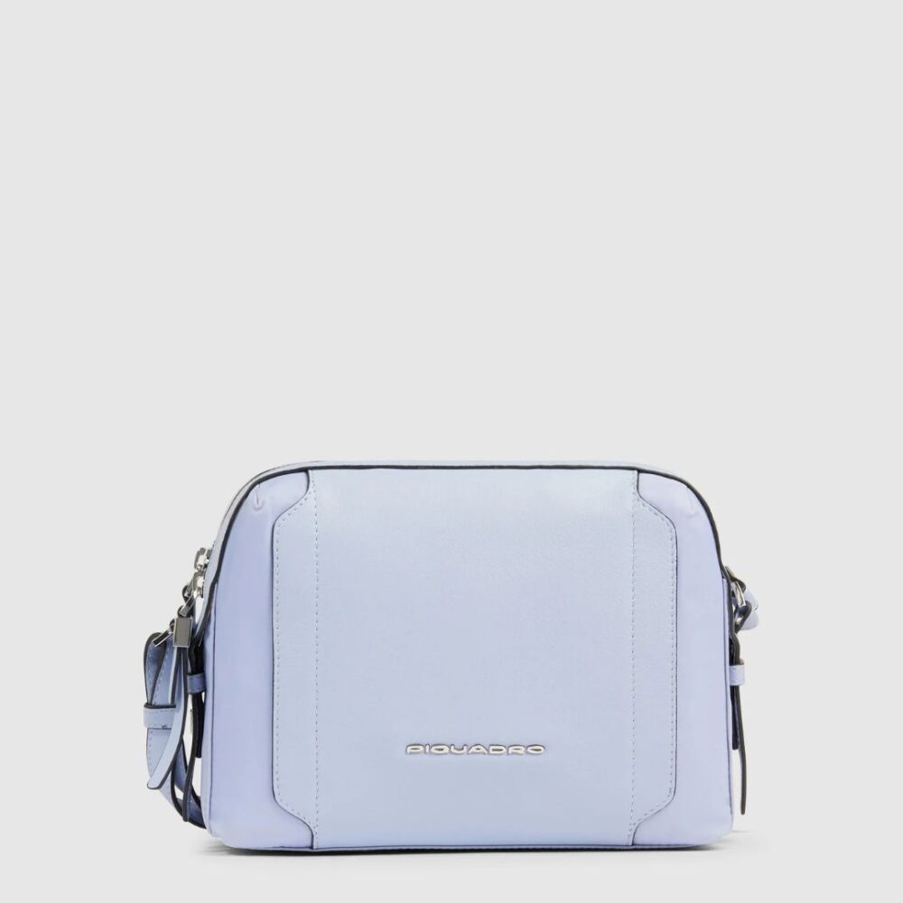 Piquadro borsa tracolla camera case donna tessuto e pelle linea Lyra colore ciclamino