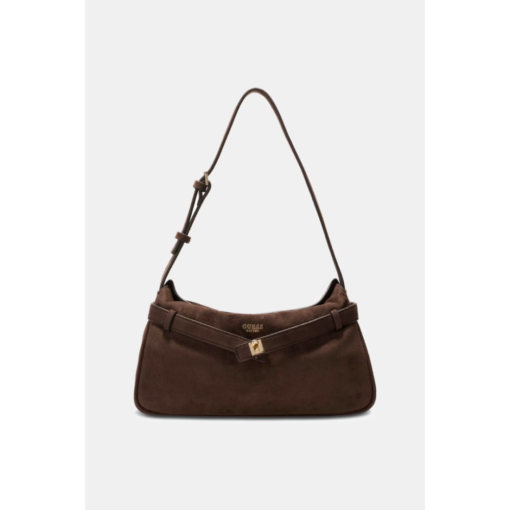 Guess borsa a spalla piccola linea Ella colore espresso